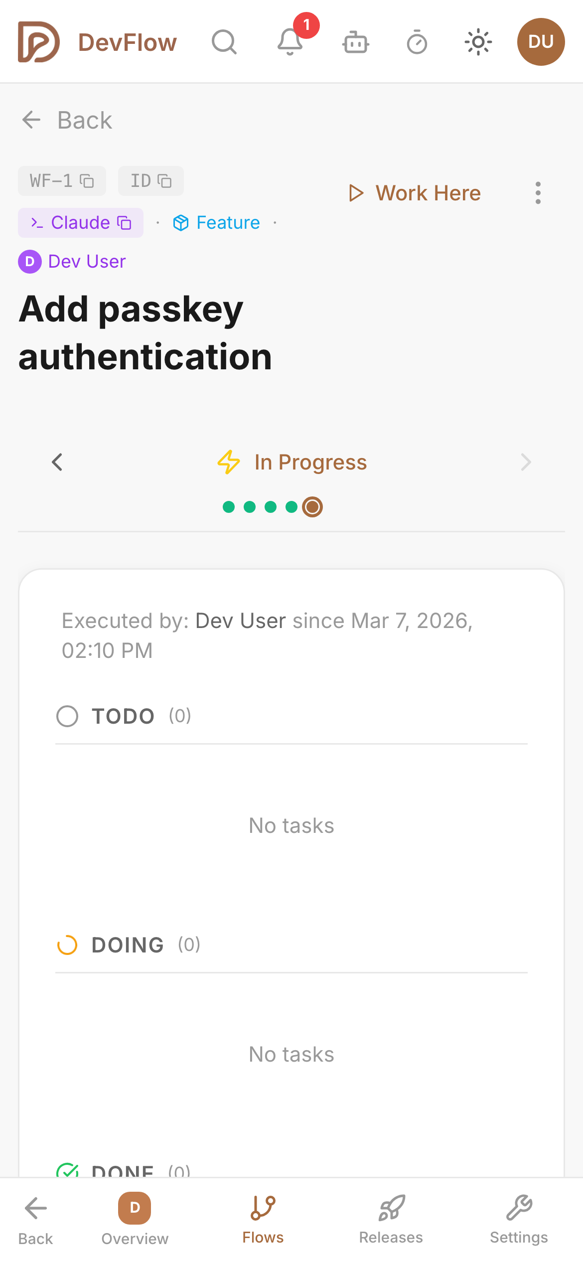 DevFlow flow detail on mobile