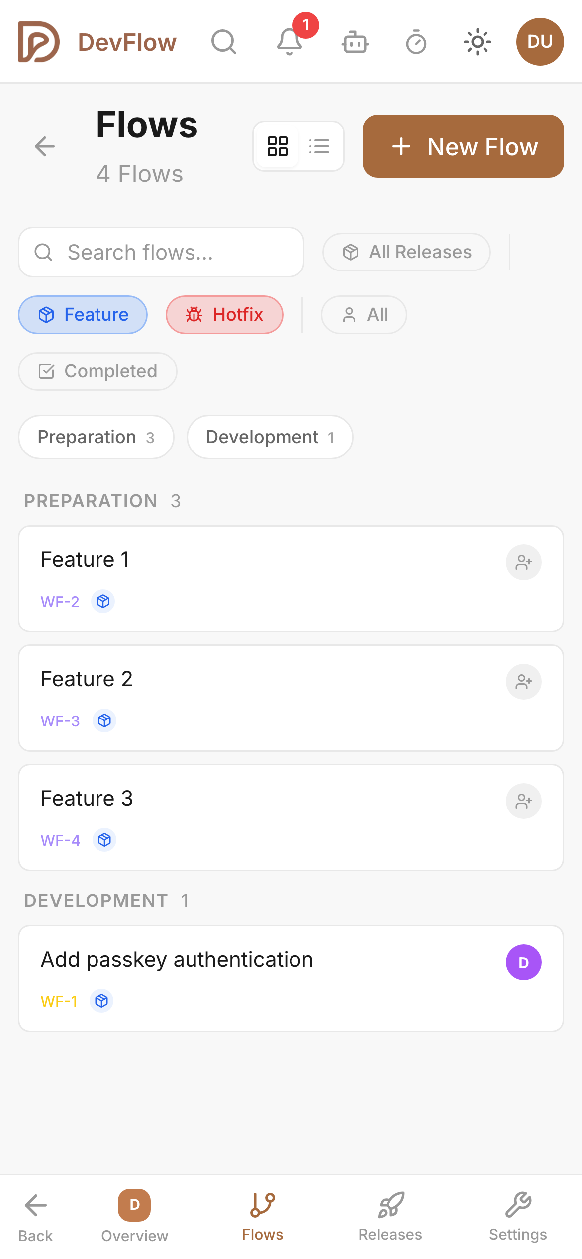 DevFlow flows on mobile