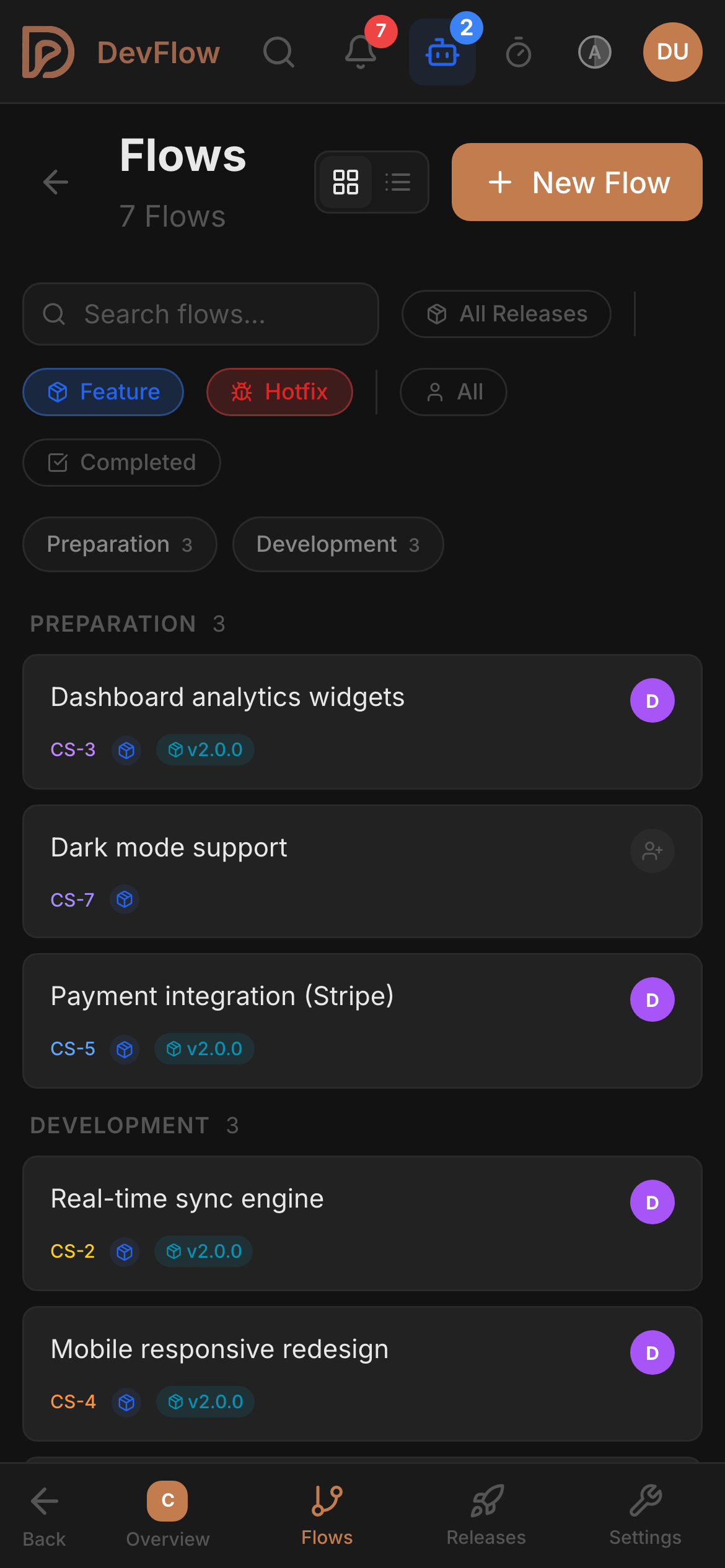 DevFlow flows on mobile