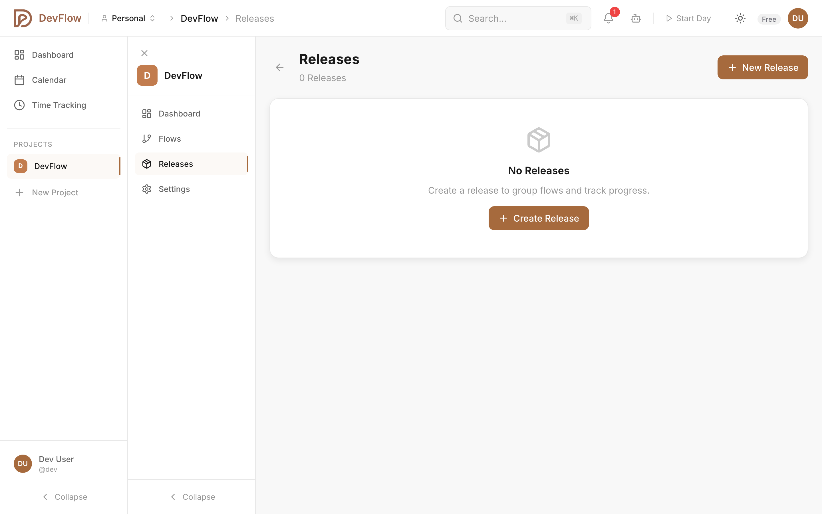 DevFlow release management with version tracking and progress