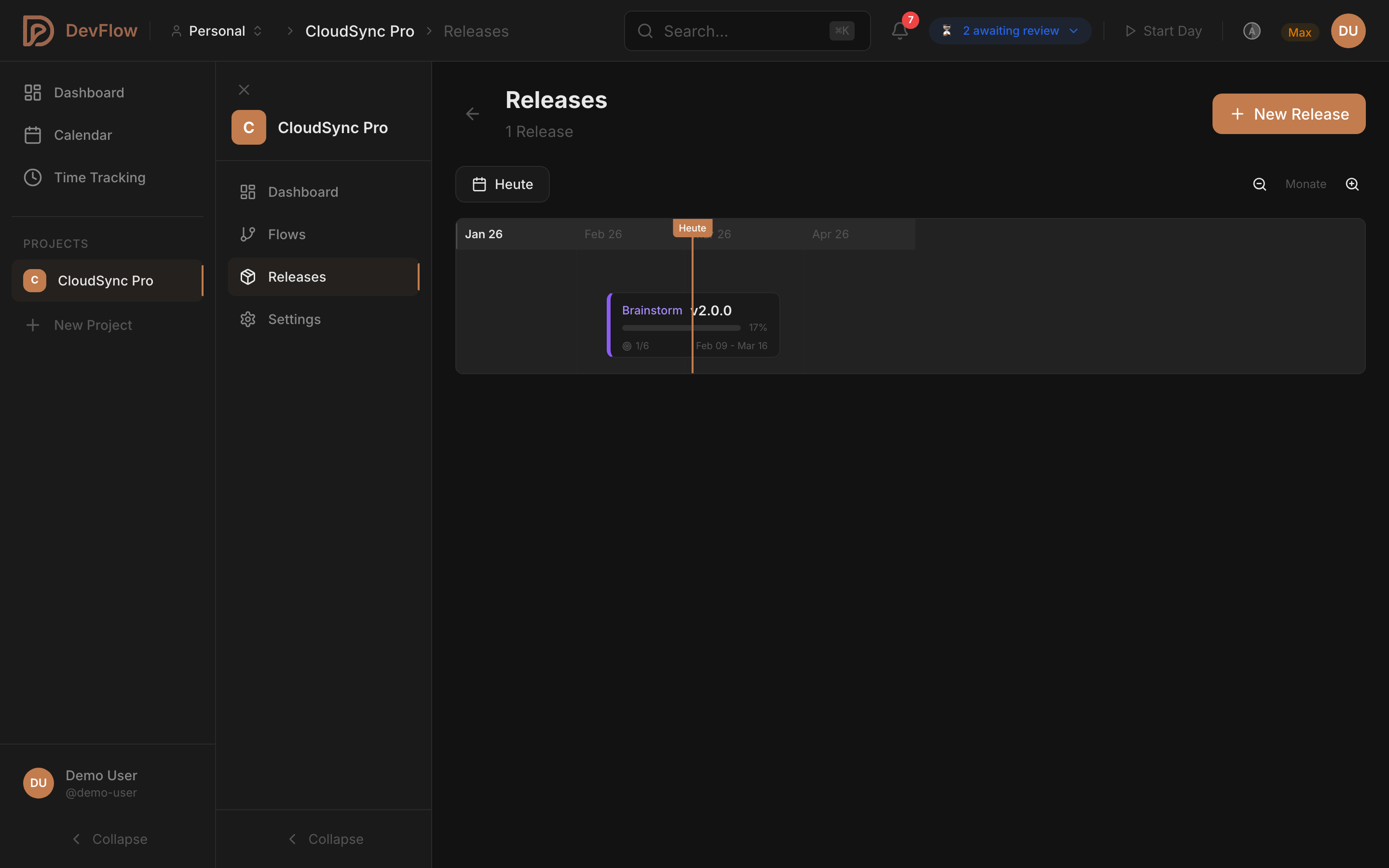DevFlow release management with version tracking and progress